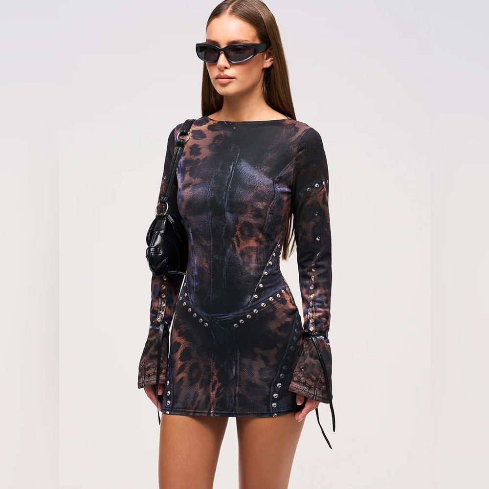 Murci Linx Leopard Print Long sleeve dress